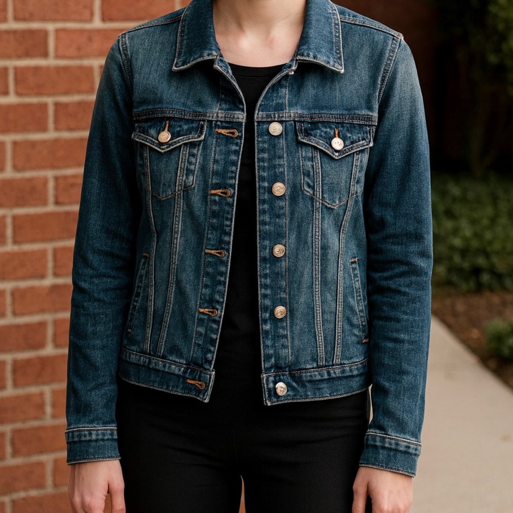 JUST‎ USA Women Denim Jean Jacket Dark Wash Button Front Classic Fit XS